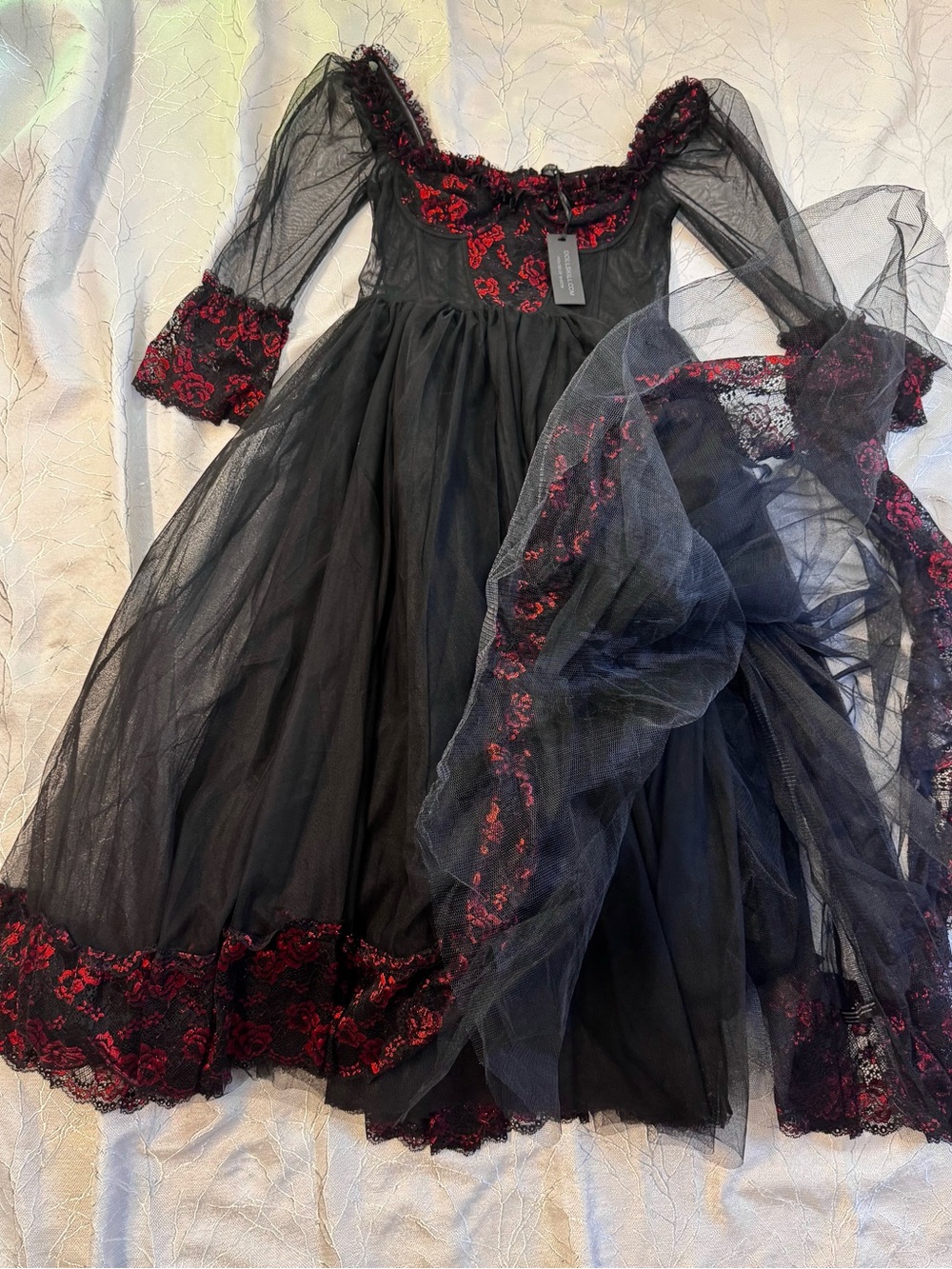 NWT Widow Dolls Kill Dance With Death Black Red Lace Gothic Maxi Dress - Picture 3 of 10
